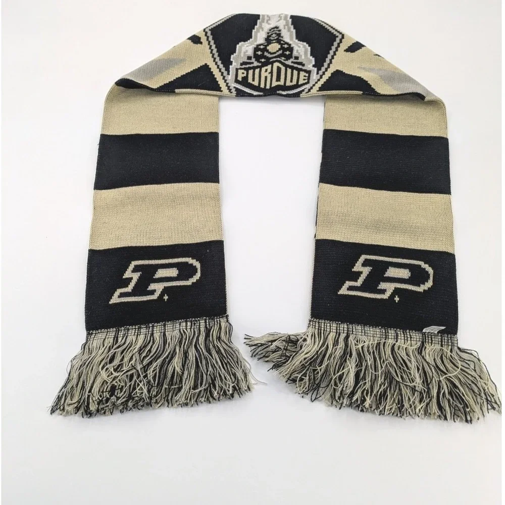 Purdue Boilermakers Knit Fan Scarf Black Gold Striped Spell‎ Out Fringe NCAA